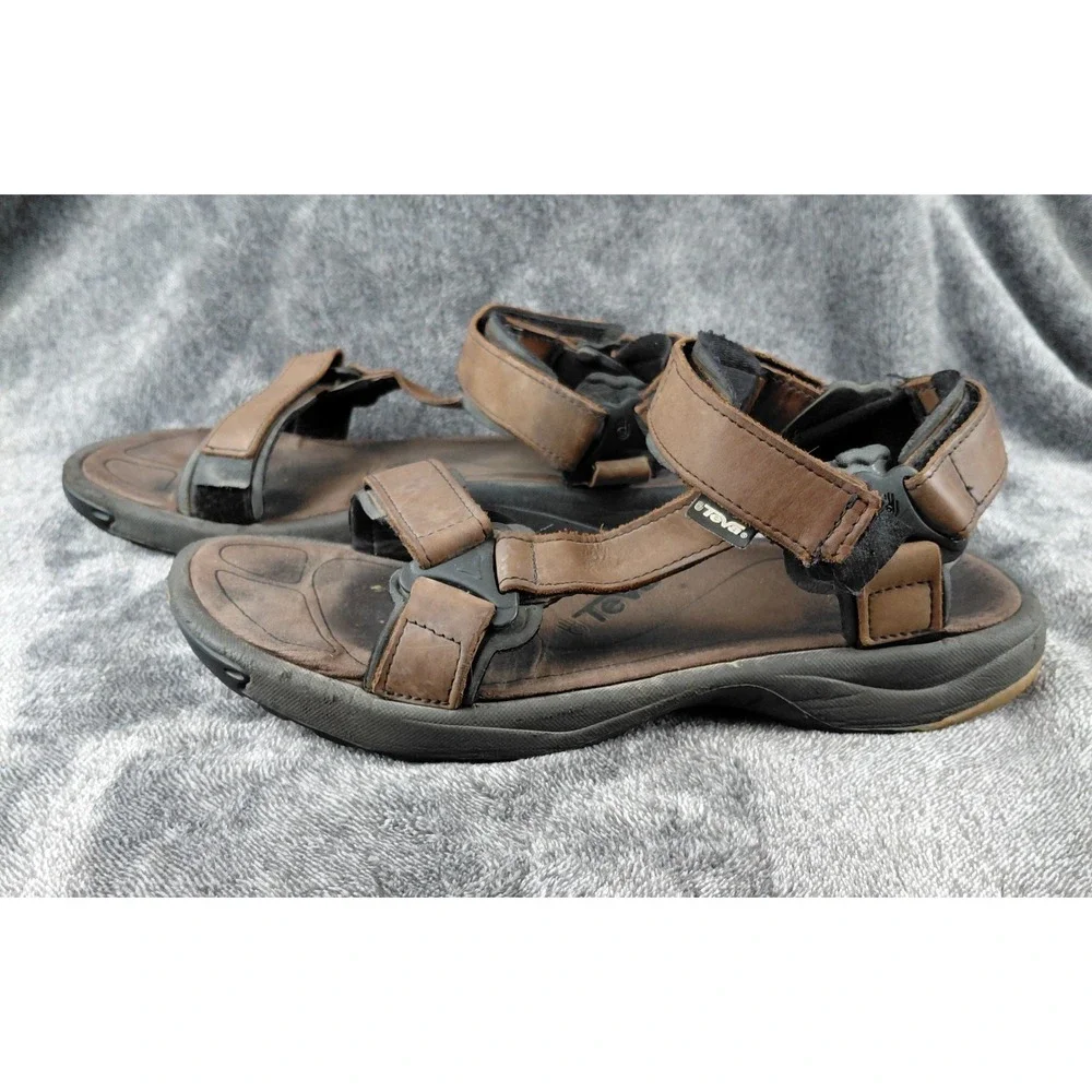 Teva Men's Brown‎ Leather Sport Sandals Hook and Loop Adjustable Size 11